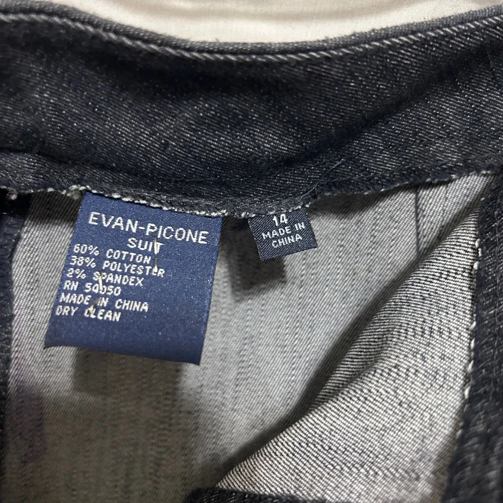 Evan Picone Women Denim Pant Suit 14 Blue Stretch Blazer Trousers Career Office - Picture 7 of 8